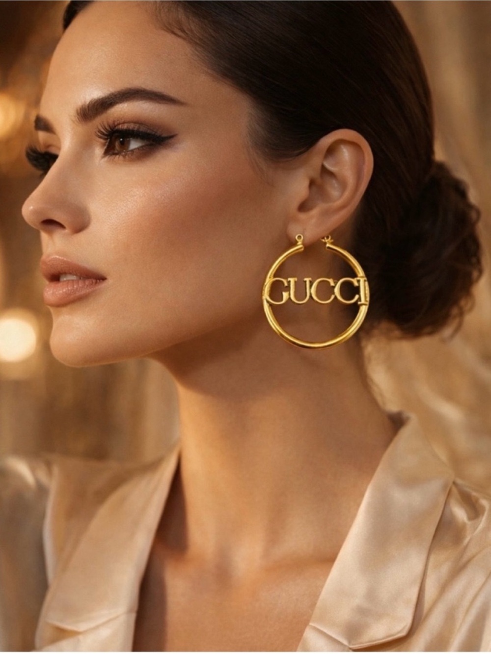 Gold GUCCI Logo Hoop Earrings - Picture 2 of 8